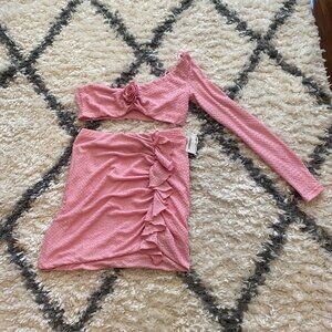 pink one sleeve flower skirt set size small